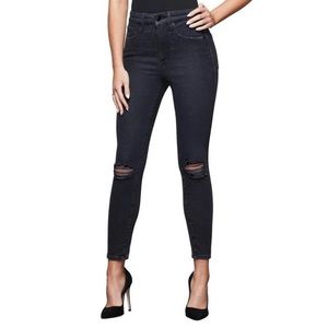 Good American Women's Distressed Good Curve Skinny Crop Jeans Black Size 22